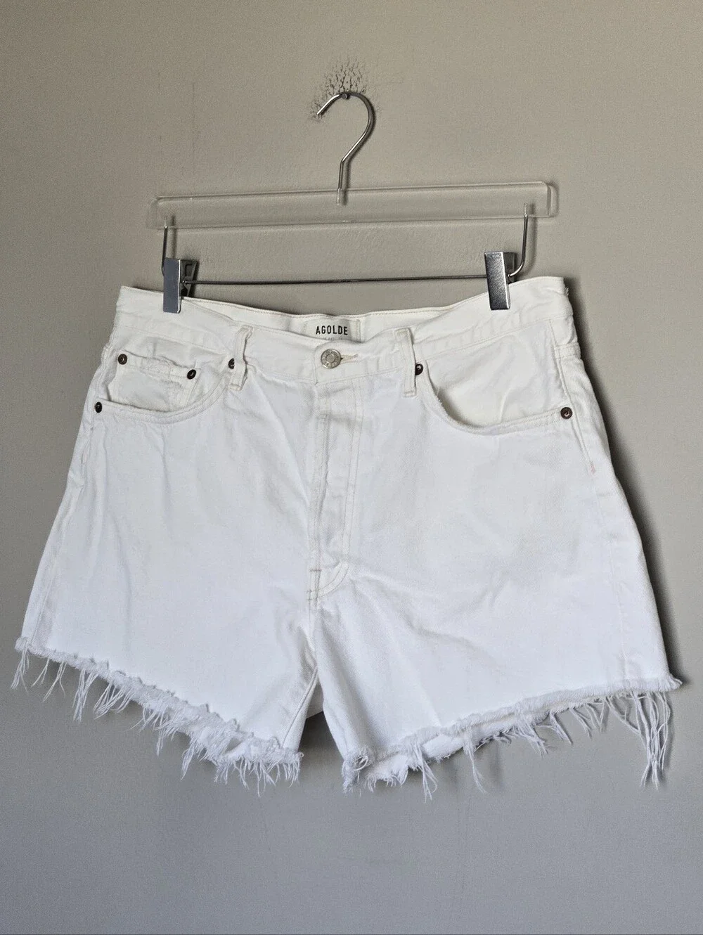 Agolde Parker Long Cut Off Shorts White Size 31